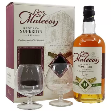 Malecon 10 éves rum díszdobozban 2 pohárral (0,7L / 40%)