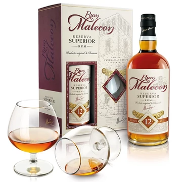 Malecon 12 éves rum díszdobozban 2 pohárral DRS (0,7L / 40%)