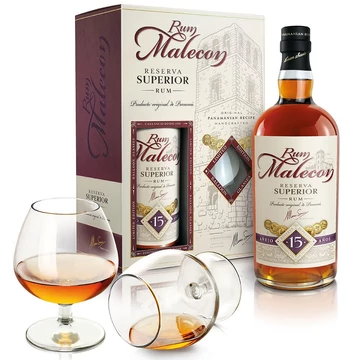 Malecon 15 éves rum díszdobozban 2 pohárral DRS (0,7L / 40%)