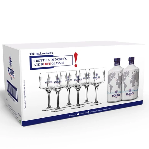 Nordes gin díszdobozban 6 pohárral DRS (2x0,7L / 40%)