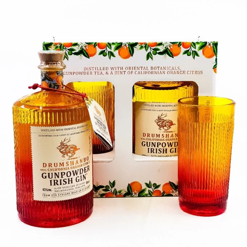 Drumshanbo Gunpowder Californian Orange gin díszdobozban 1 pohárral DRS (0,7L / 43%)