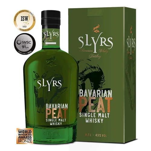 Slyrs Bavarian Peat Single Malt whisky díszdobozban (0,7L / 43%)