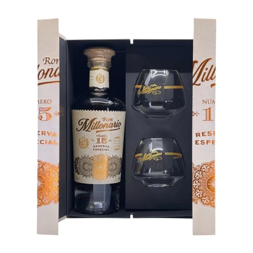 Millonario Solera N°15 rum ÚJ ajándékcsomag 2 pohárral (0,7L / 40%)