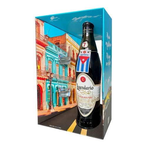 Legendario Elixir de Cuba 7 éves rum díszdobozban 2 pohárral DRS (0,7L / 34%)