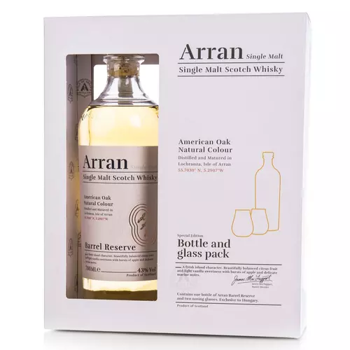 Arran Barrel Reserve ajándékcsomag 2 pohárral (0,7L / 43%)