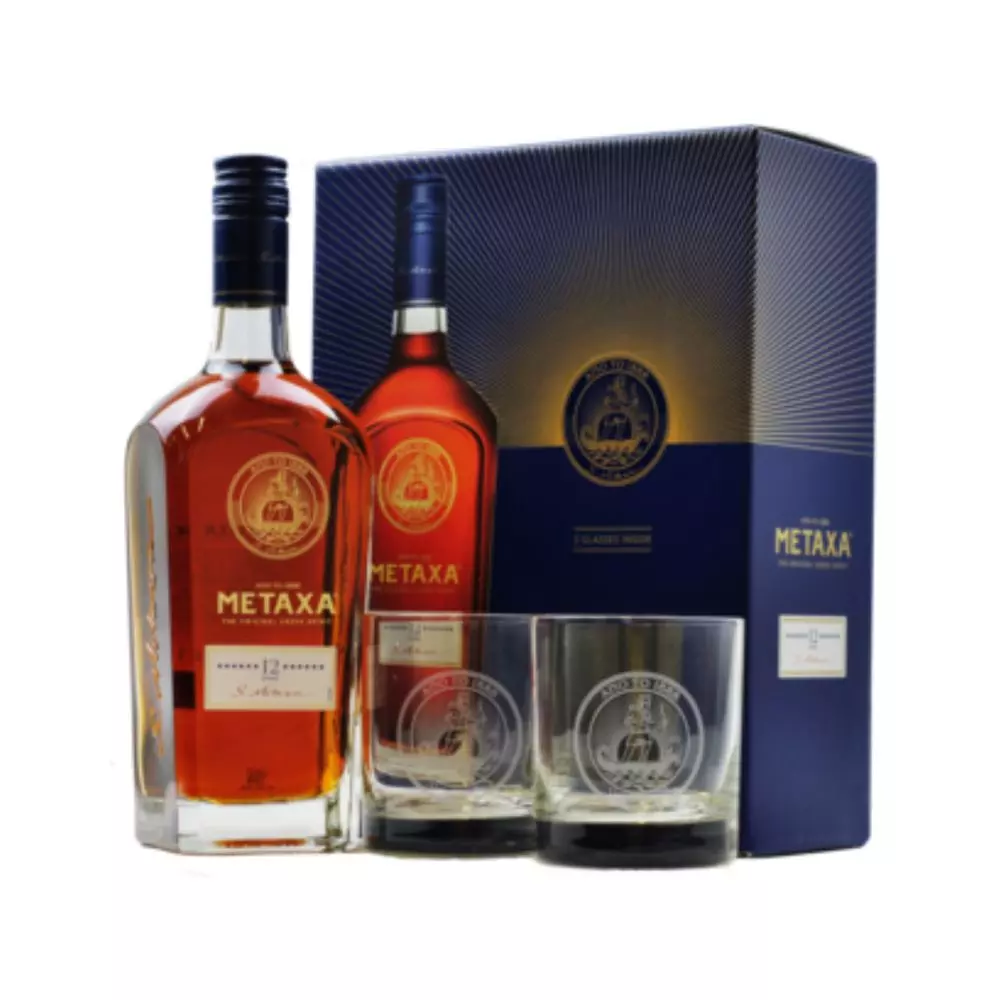 Metaxa 12 Star díszdobozban + 2 pohár (0,7L / 40%)