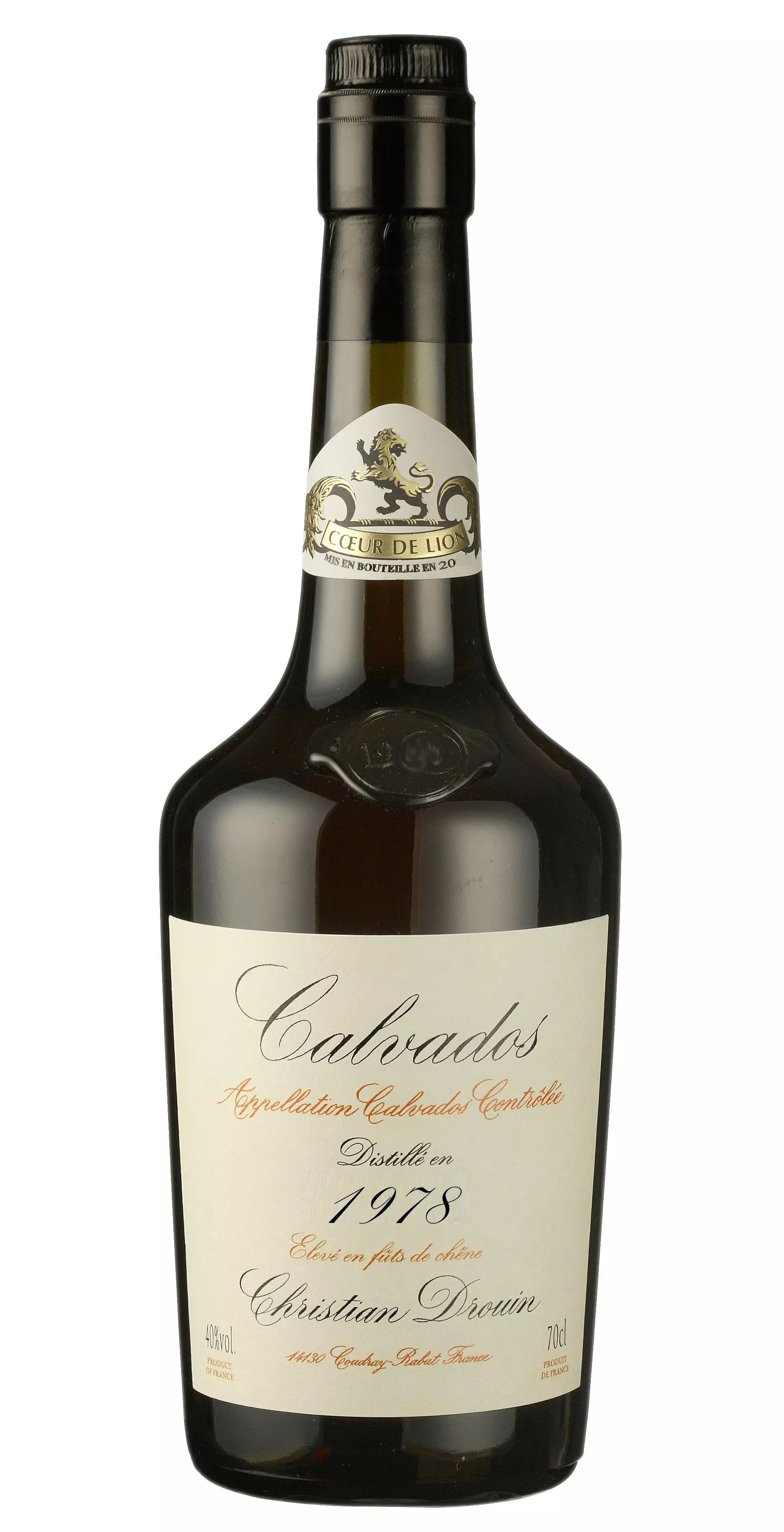 Christian Drouin calvados 1978 fadobozban (0,7L / 42%)